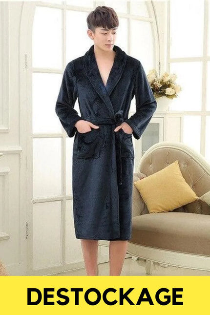 Peignoir Homme polaire bleu marine en XL, avec poches