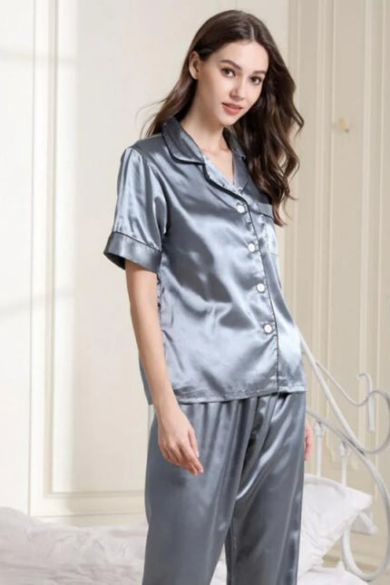 Pyjama satin bleu pigeon