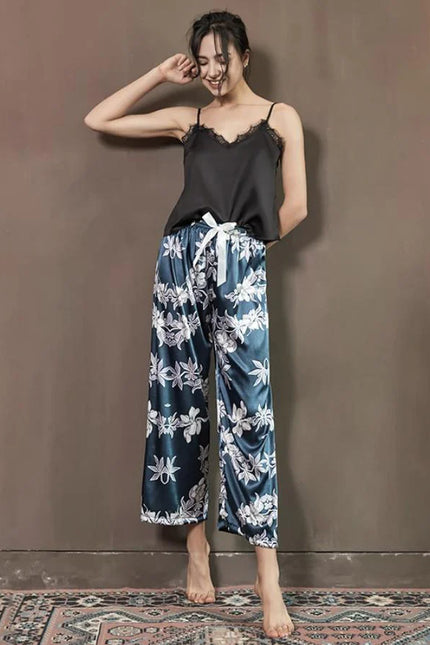 Pyjama satin femme bleu