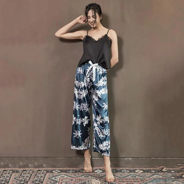 Pyjama satin femme bleu