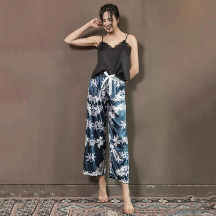 Pyjama satin femme bleu