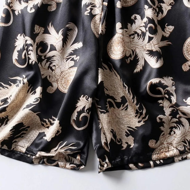 Kuviollinen Musta Satiini Lyhyt Pyjama