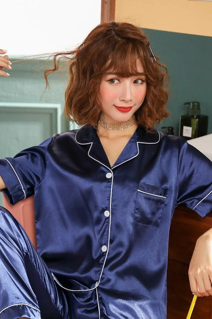 pyjama satin bleu marine