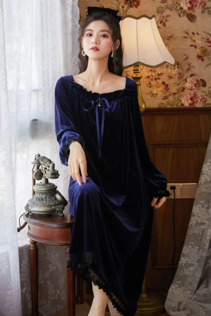 Robe de Chambre Velours Bleu Nuit