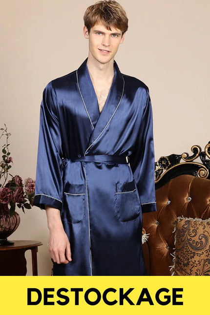 Peignoir Satin Homme Bleu M