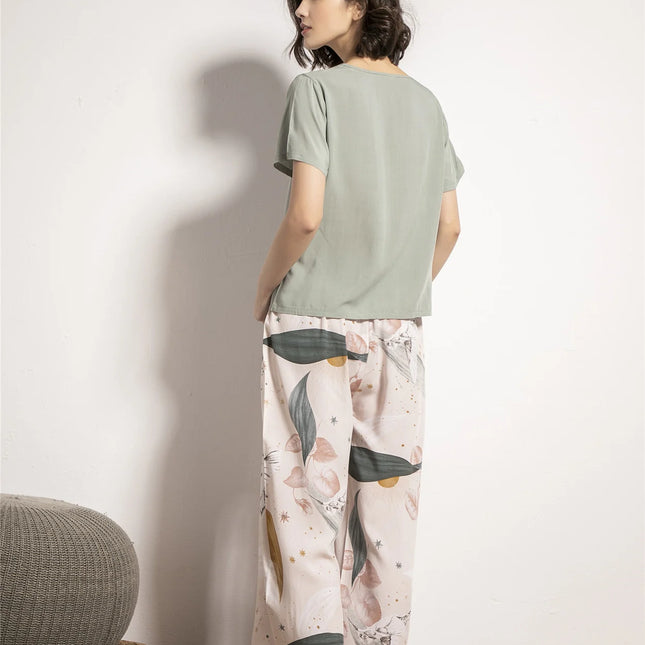 Harmaa Kukallinen Satiini Pyjama