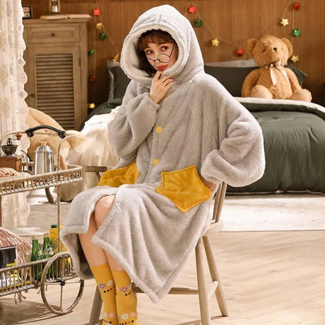Naisten Harmaa Fleece Kylpytakki