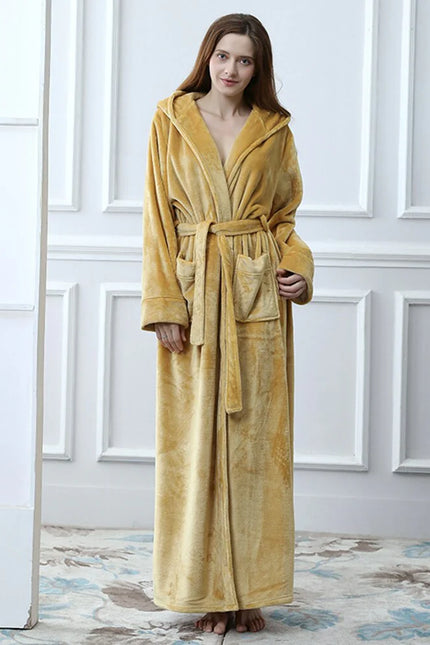Peignoir Femme Avec Capuche Long jaune
