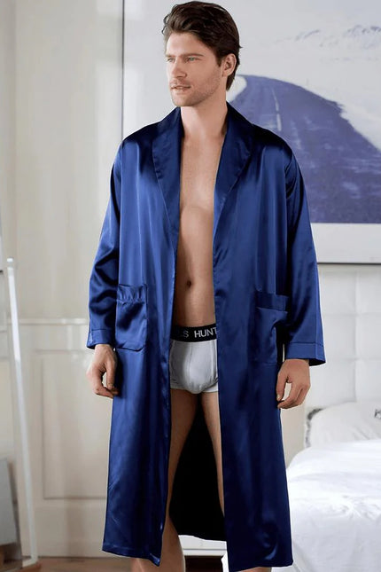 Peignoir Satin Homme bleu marine-Peignoir Avenue