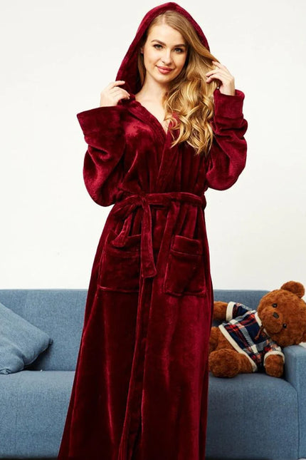 Peignoir De Bain Femme Bordeaux à Capuche