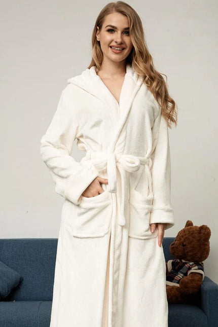 Peignoir De Bain Femme Blanc à Capuche