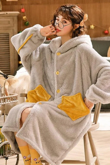 Naisten Harmaa Fleece Kylpytakki