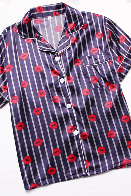 Sininen Satiini Lyhyt Pyjama