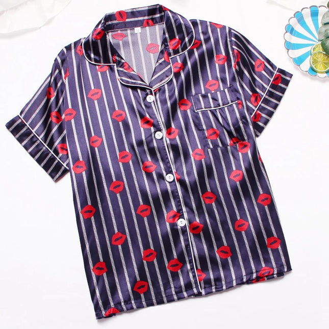 Sininen Satiini Lyhyt Pyjama
