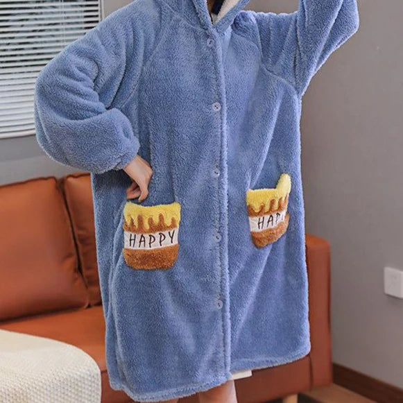 Naisten Hupullinen Fleece Kylpytakki