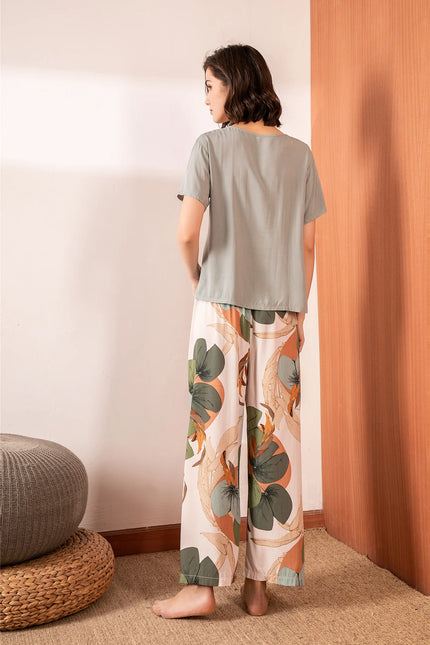 Harmaanvaaleanpunainen Kukallinen Satiini Pyjama