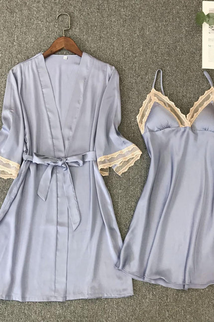 Robe de Chambre Courte Femme Bleue Grise