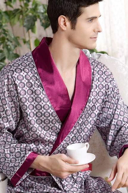 Peignoir Satin Homme Violet à Motifs