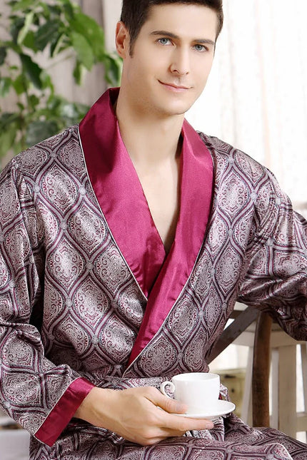 Peignoir Satin Homme Bordeaux