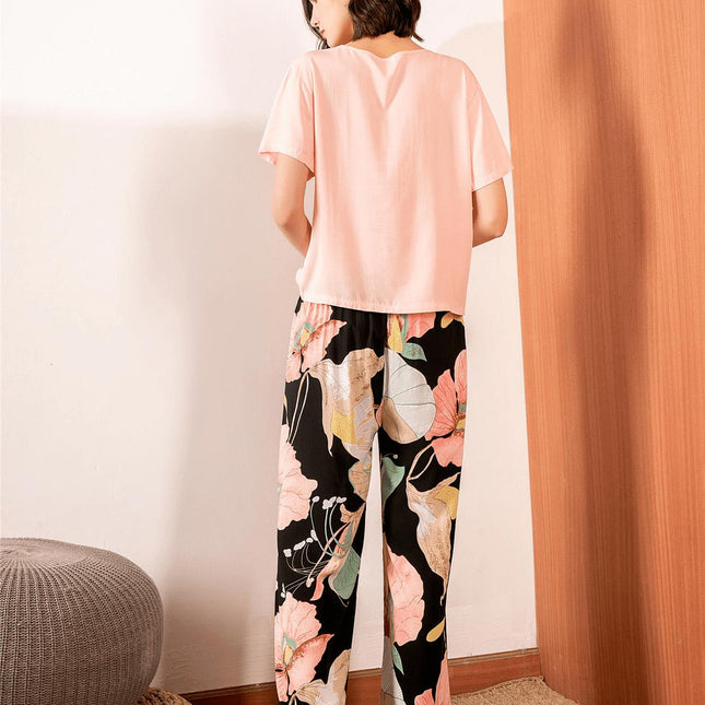 Vaalea Vaaleanpunainen Kukallinen Satiini Pyjama