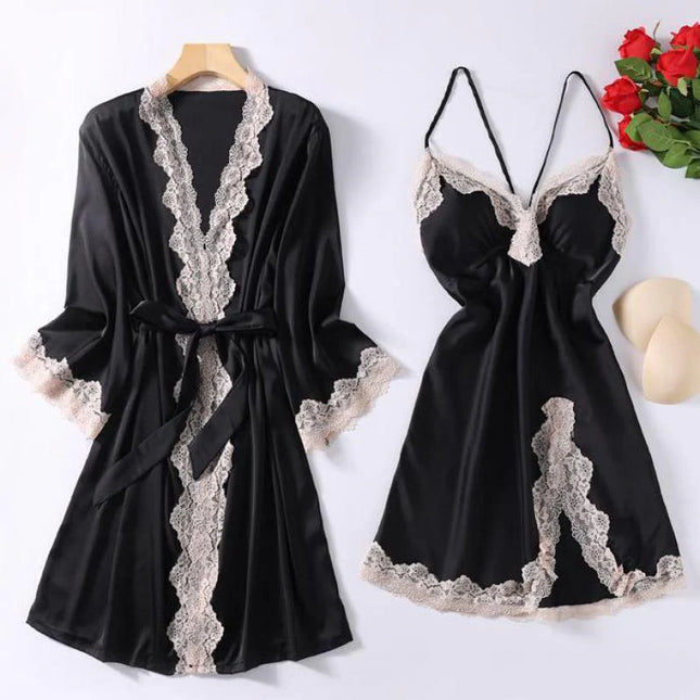 Robe de Chambre Courte Femme Noire à Dentelle