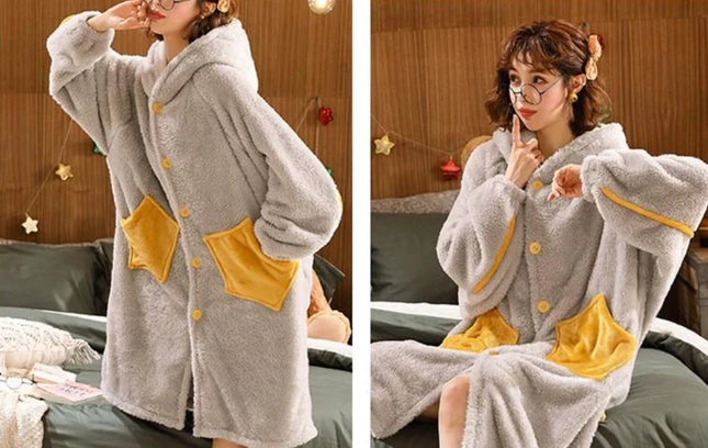 Naisten Harmaa Fleece Kylpytakki