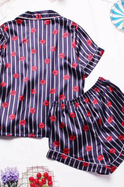 Sininen Satiini Lyhyt Pyjama