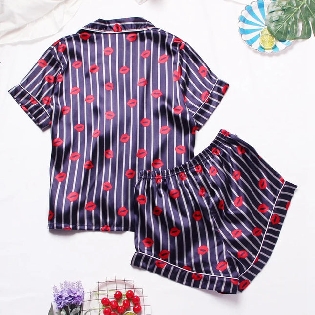 Sininen Satiini Lyhyt Pyjama
