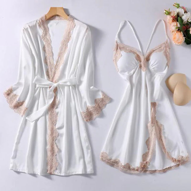 Robe de Chambre Courte Femme Blanche et Marron