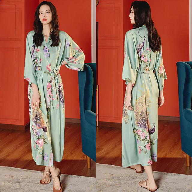 Peignoir Satin fin Bleu Vert
