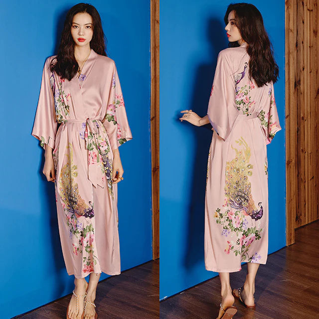 Peignoir Satinée Rose Fleuri