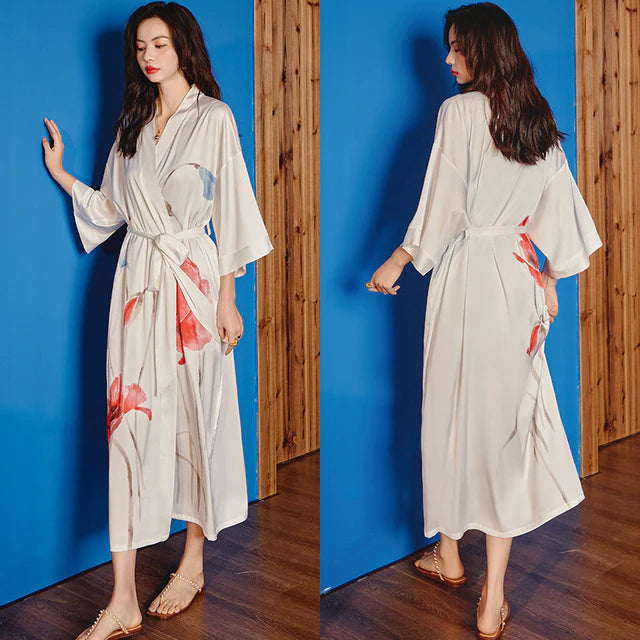 Peignoir pour Femme en Satin Gris Beige