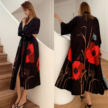 Peignoir Satin Rouge & Noir