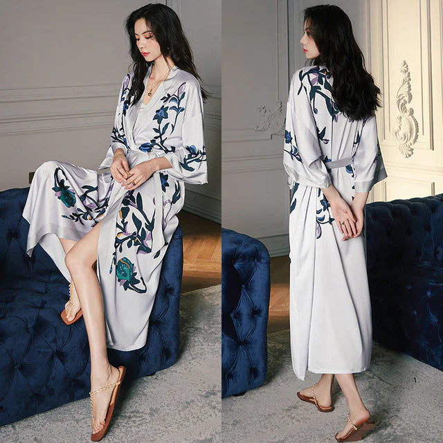 Peignoir Satin Gris Parfait