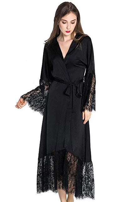 Peignoir Dentelle Noir Long