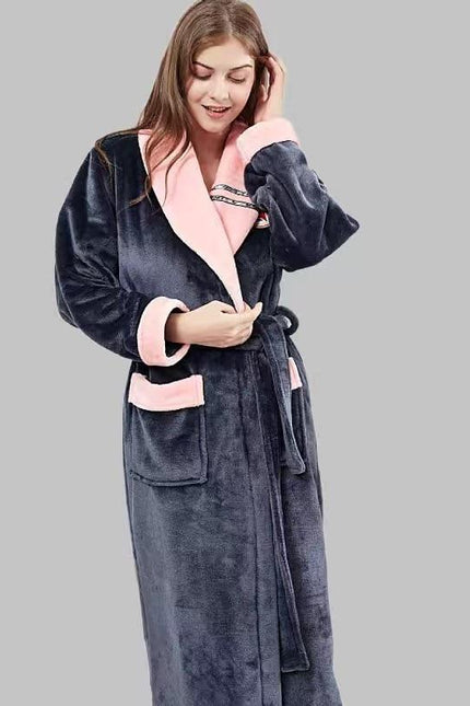 Peignoir Femme Gris et Rose en Polaire