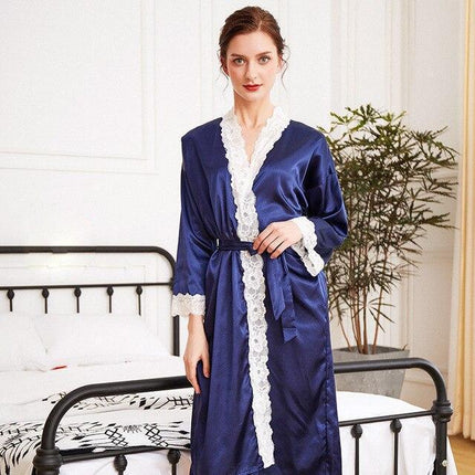 Peignoir Satin Bleu Foncé