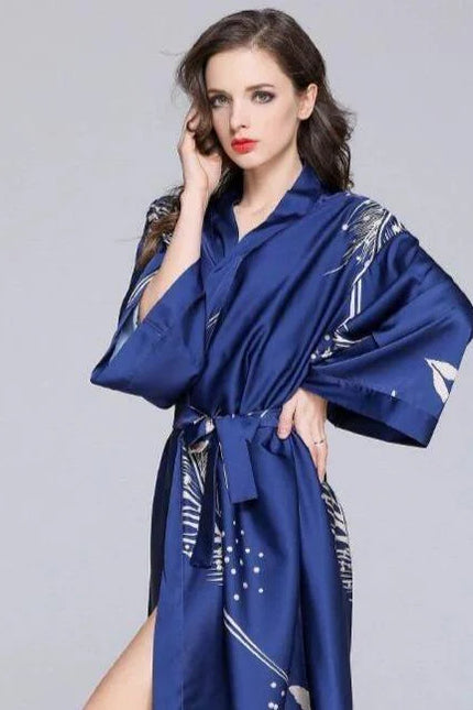peignoir satin bleu marine