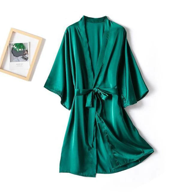 Peignoir Satin Vert Femme
