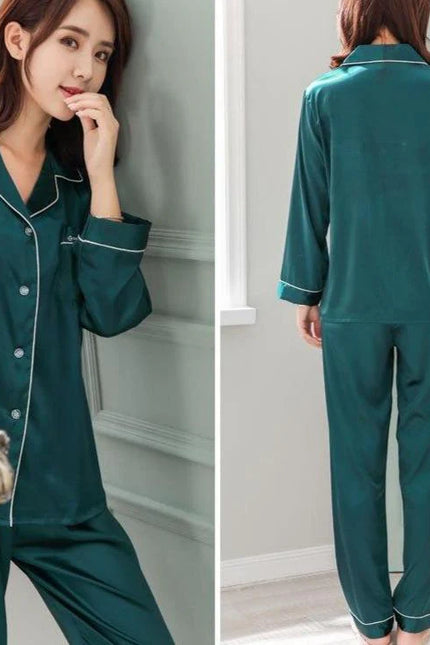 Naisten Vihreä Satiini Pyjama