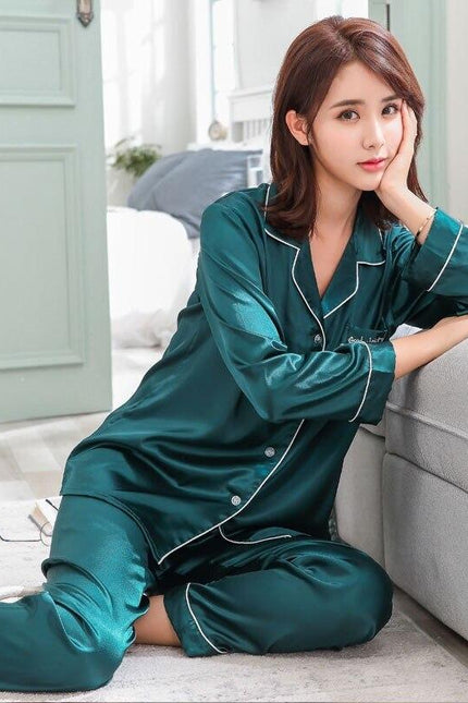 Naisten Vihreä Satiini Pyjama