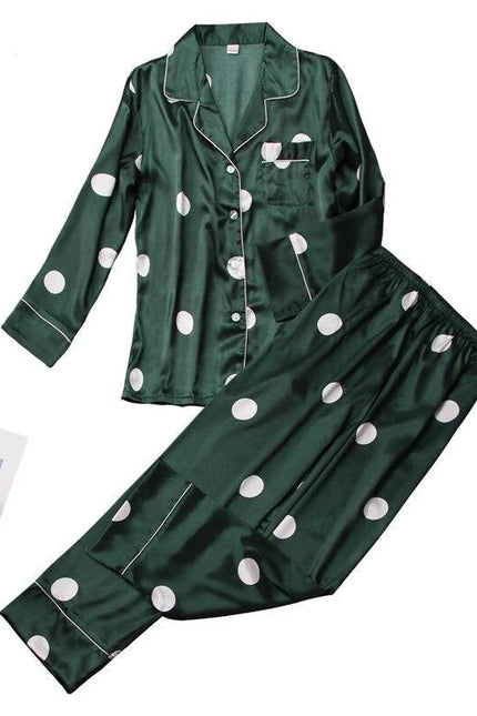 Vihreä Pilkullinen Satiini Pyjama