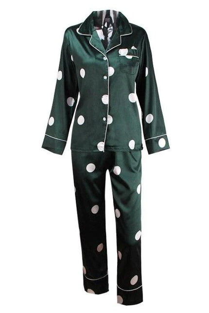 Vihreä Pilkullinen Satiini Pyjama