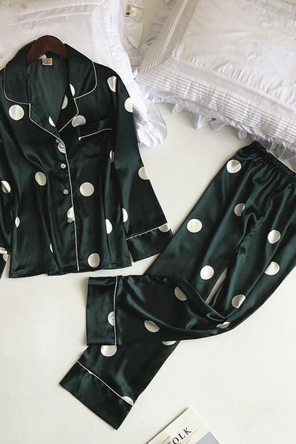 Pyjama Satin Vert Pois