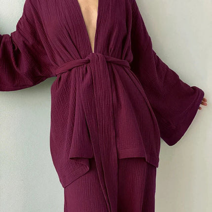 Peignoir De Bain Femme 2 Pièces Bordeaux