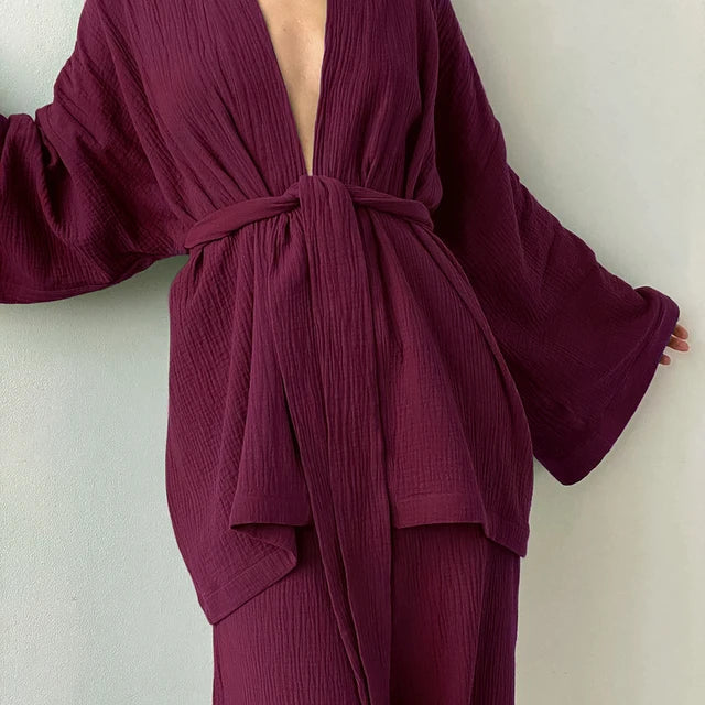 Peignoir De Bain Femme 2 Pièces Bordeaux