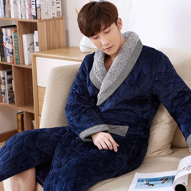 Peignoir Homme Luxe Bleu et Gris