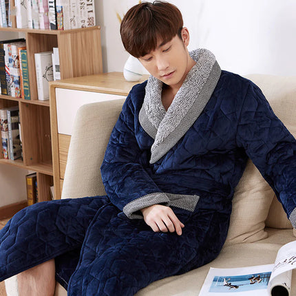 Peignoir Homme Luxe Bleu et Gris