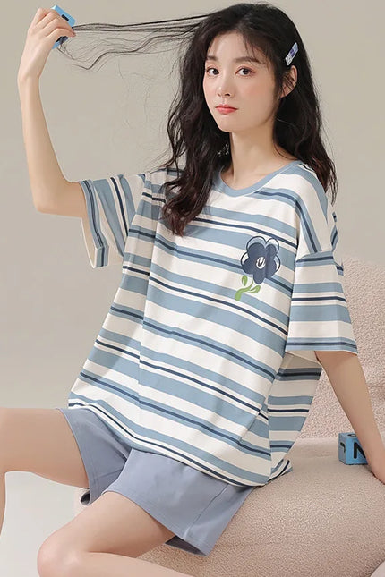 Pyjashort Femme Bleu