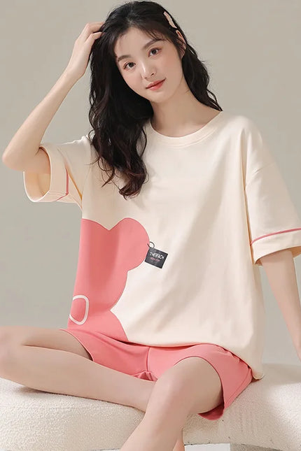 Pyjashort Femme Nounours Rose